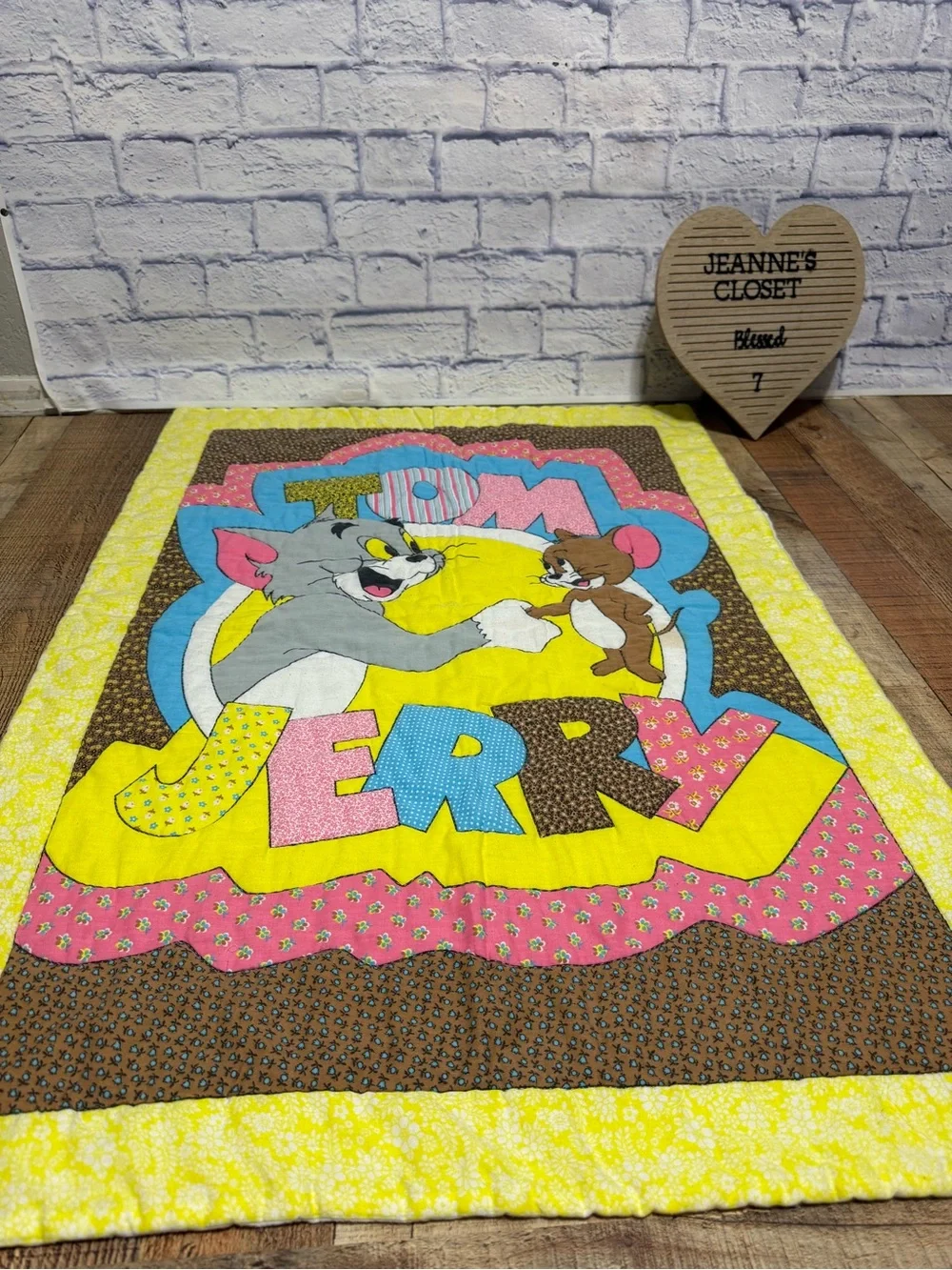 Vintage 1980 Tom & Jerry  Children’s Or Crib Size Quilted Blanket Handmade